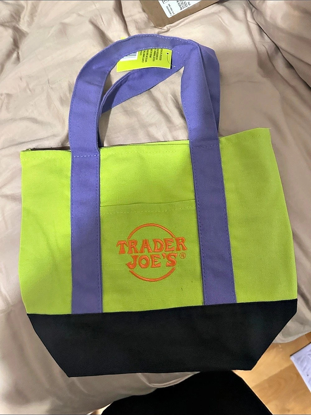 Trader Joe's Trick-or-Treat Mini Canvas Tote Bag in Green & Purple